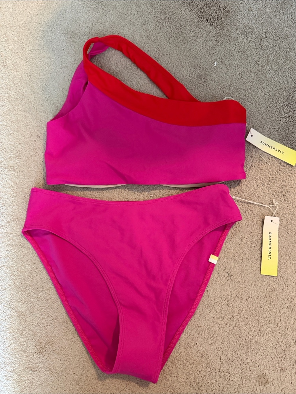 summersalt Magenta and Red One-Shoulder Bikini Set